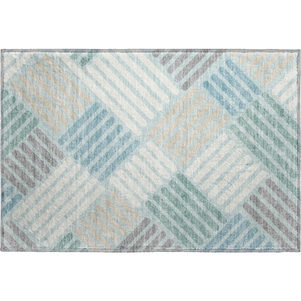 Mayfield Premium Machine Washable Abstract AMF2339 Seafoam 3 ft. x 4 ft. Area Rug