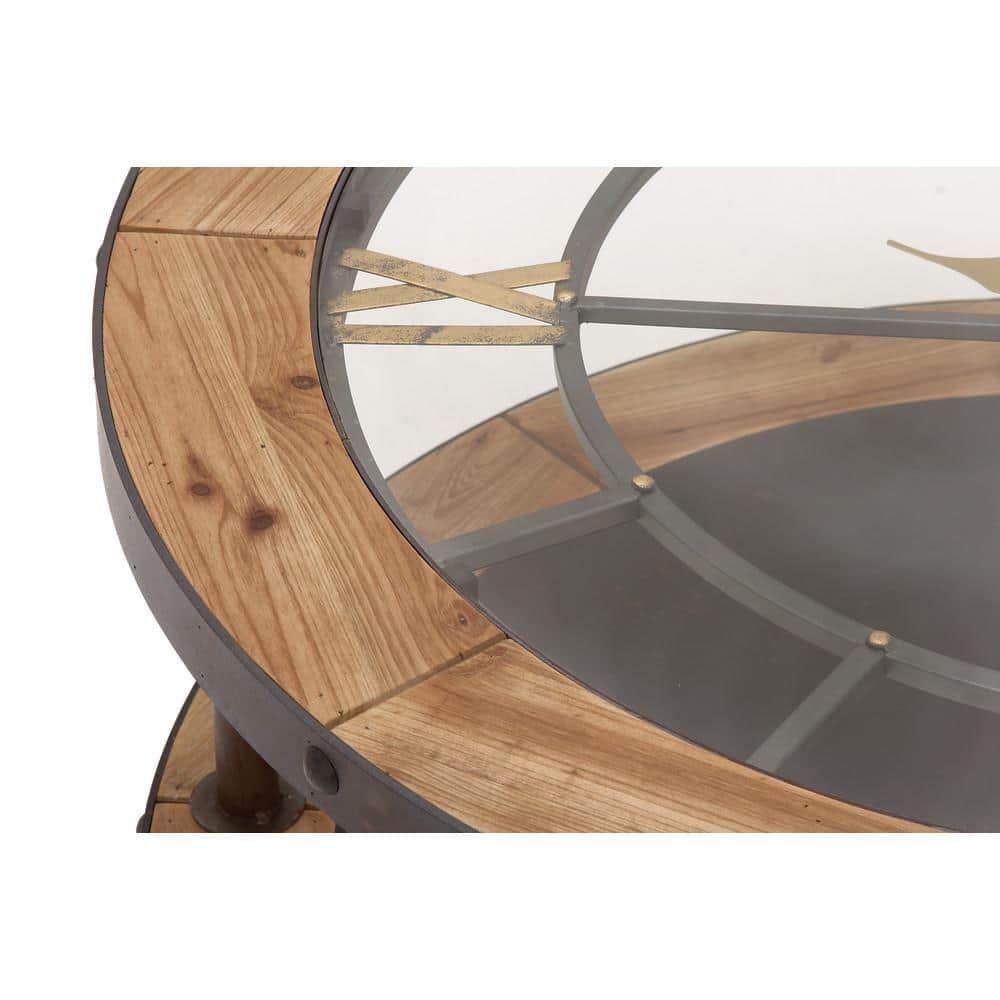 Timeless 40" Industrial Round Coffee Table with Clock Top and Metal Frame