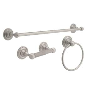 Greenwich 3-Piece Bath Hardware Set with Towel Ring Toilet Paper Holder and 24 in. Towel Bar in Brushed Nickel