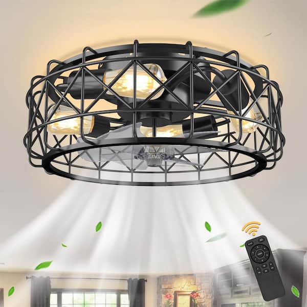 20 in. Indoor Black Caged Ceiling Fan Light with Remote Control