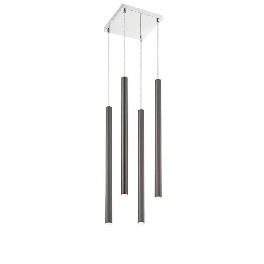 Forest 5 W 4 Light Chrome Integrated LED Shaded Chandelier with Pearl Black