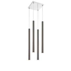 Forest 5 W 4 Light Chrome Integrated LED Shaded Chandelier with Pearl Black Steel Shade