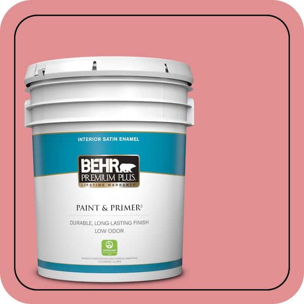 BEHR PREMIUM PLUS 5 gal. #140D-4 Fresh Pink Satin Enamel Low Odor Interior Paint & Primer
