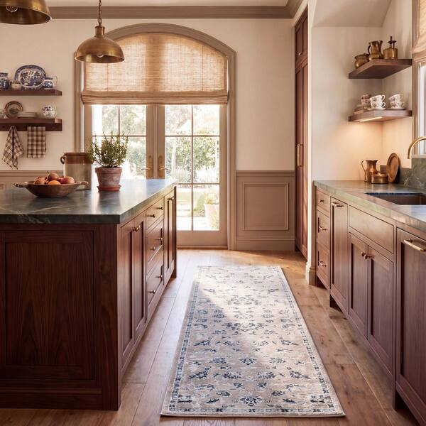 Parker 2 ft. x 8 ft. Ivory/Navy Persian Runner Rug