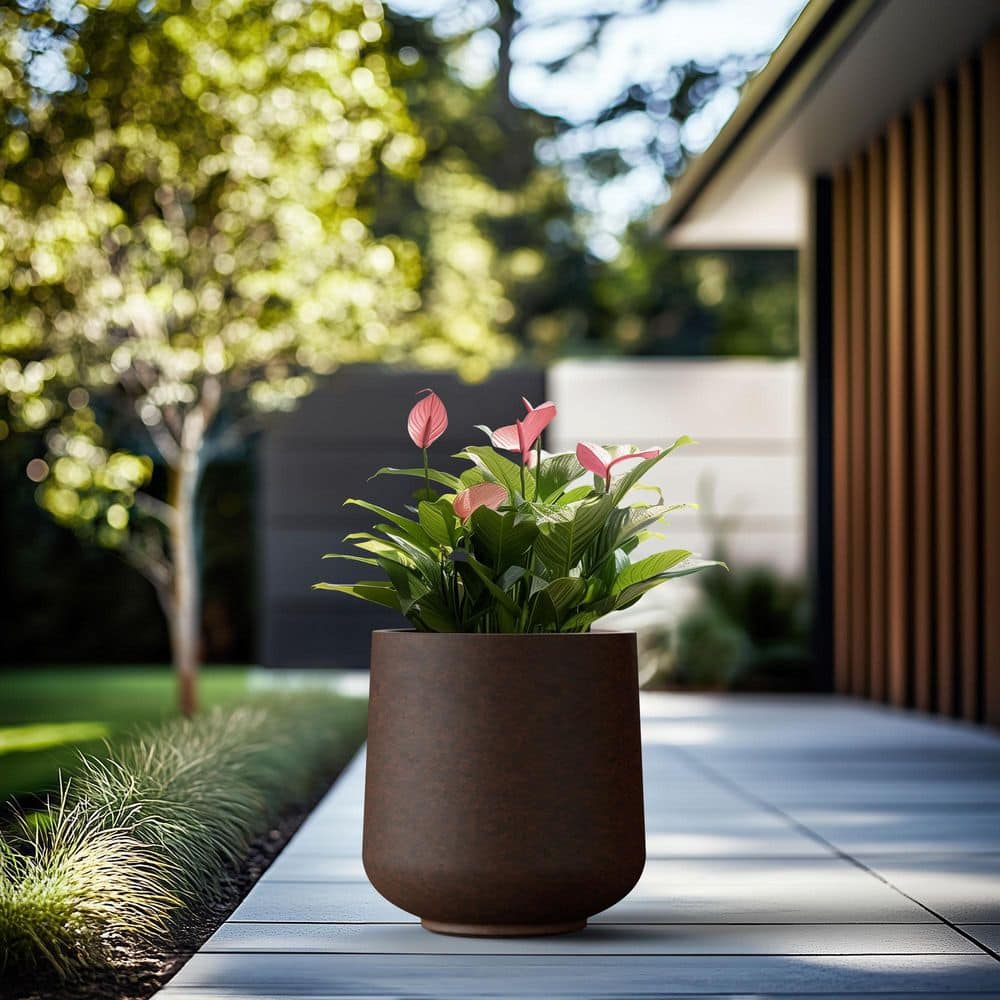 15.5 in. Large Earthy Brown Concrete Round Planter / Pot with Drainage holes price history on PriceWatchPro