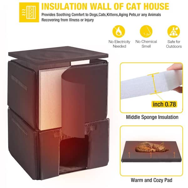 Aivituvin Insulated 2-storey Cat House for Winter Warm Liner Inside