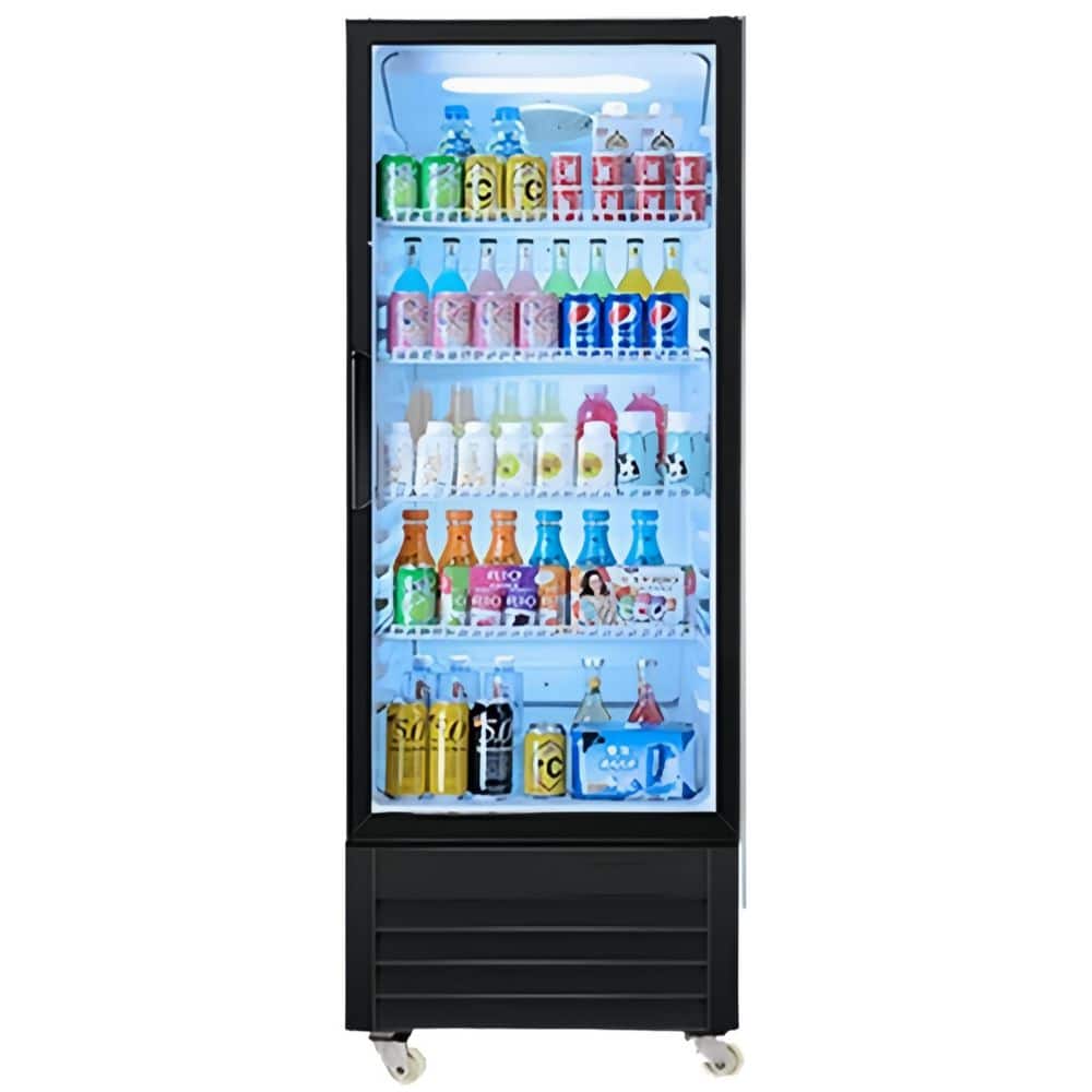 24 in. W 11.3 cu. ft. Commercial Upright 1-Glass Door Refrigerator Beverage Cooler in Black