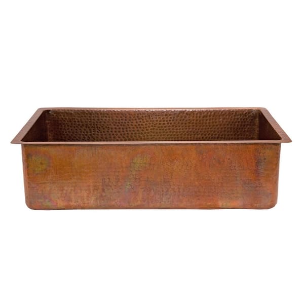 Under Counter/Surface Drop-in undermount Hammered Copper 33 in. 0-Hole Single Bowl Kitchen Sink in Antique Copper
