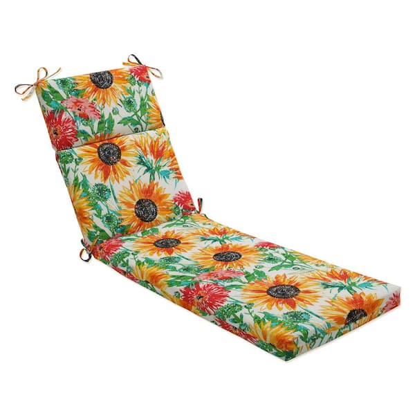 Pillow Perfect Floral 21 x 28.5 Outdoor Chaise Lounge Cushion in Yellow/Green Sunflowers