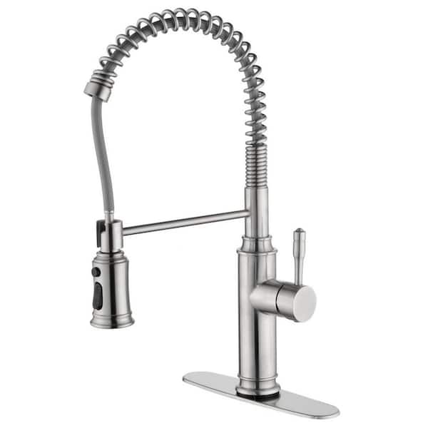 FLG Single Handle Touch-on Pull Down Sprayer Kitchen Faucet with Pull Out Spray Stainless Steel Smart Taps in Brushed Nickel