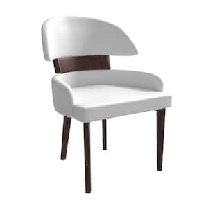 Modern Dining Chairs Leather Seat Curved Open Back with Rubberwood Legs Ethos Collection in White