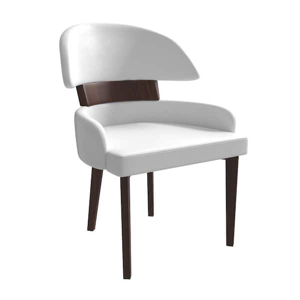 Leisuremod Modern Dining Chairs Leather Seat Curved Open Back with Rubberwood Legs Ethos Collection in White