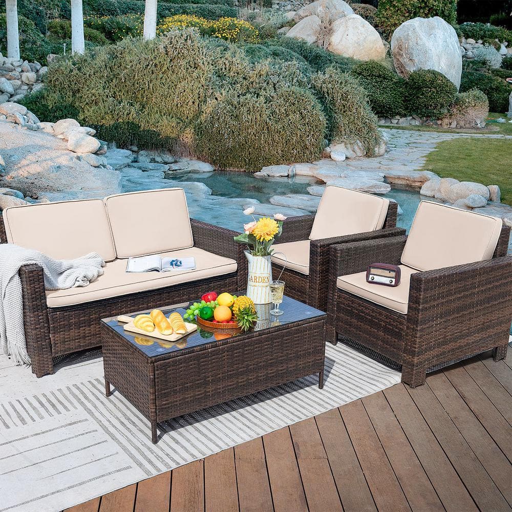 Crosley Tribeca 8 Piece Wicker Patio Sofa Set in Sand and Brown, 1 - Foods  Co.