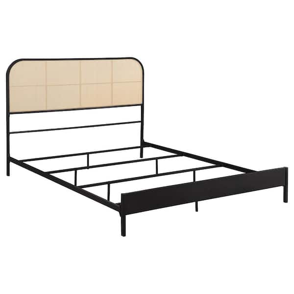 Coaster Amherst Black Metal Frame Queen Panel Bed with Radio Weave Rattan Headboard