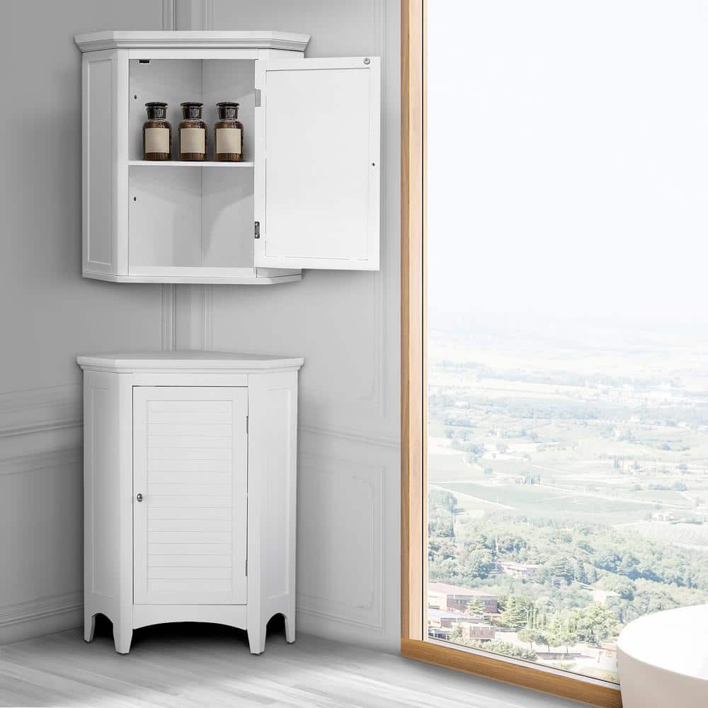 White Engineered Wood Corner Cabinet with Adjustable Shelving