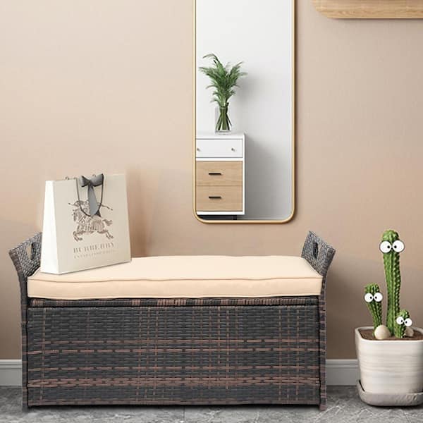 Karl home 33 gal. Gray Wicker Outdoor Storage Bench