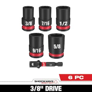 SHOCKWAVE 3/8 in. Drive SAE Standard 6 Point Impact Socket Set (6-Piece)