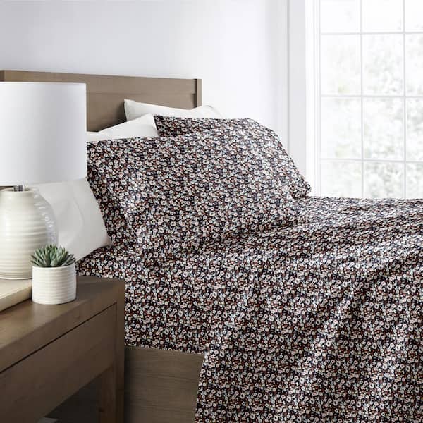 4-Piece Terracotta Floral Dream Microfiber Poly Patterned Sheet Set in Cal King