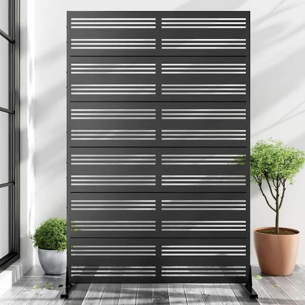 Lirago 72 in. x 47 in. Black Privacy Screen Galvanized Freestanding Panel