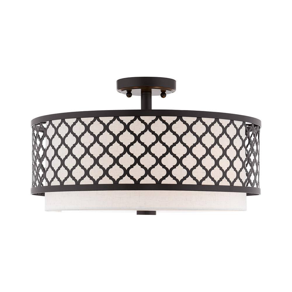 Arabesque English Bronze Drum Semi-Flush Mount Light