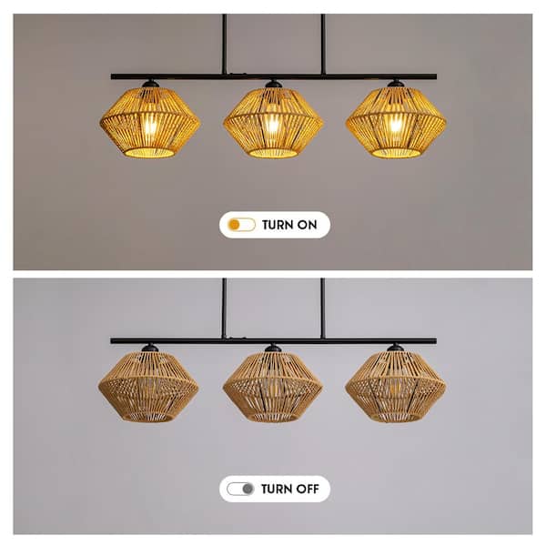 【 大感謝セール】 Rattan Black 3-Lights Core Pacific Caged Hanging Chandelier レイアウト用品
