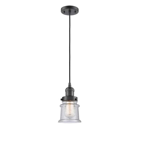 Innovations Canton 60-Watt 1 Light Oil Rubbed Bronze Shaded Mini Pendant Light with Seeded Glass Shade