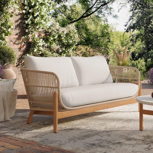 NEW CLASSIC HOME FURNISHINGS New Classic Furniture Solstice Wood Outdoor Loveseat with Beige Cushions