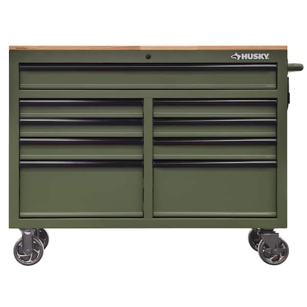 Husky 46 in. W x 18.1 in. D 9-Drawer Army Green Mobile Workbench