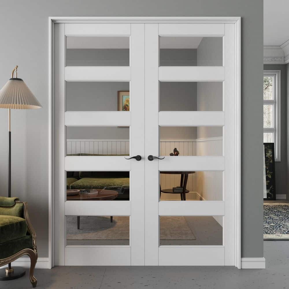 ARK DESIGN 56 in. x 80 in. 5-Lite Clear Glass Universal White Solid ...