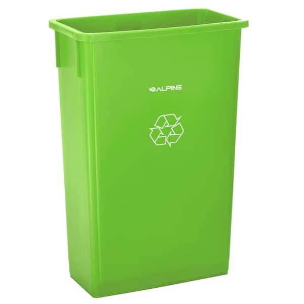 23 Gal. Lime Green Vented Commercial Slim Recycling Bin Trash Can and Dolly