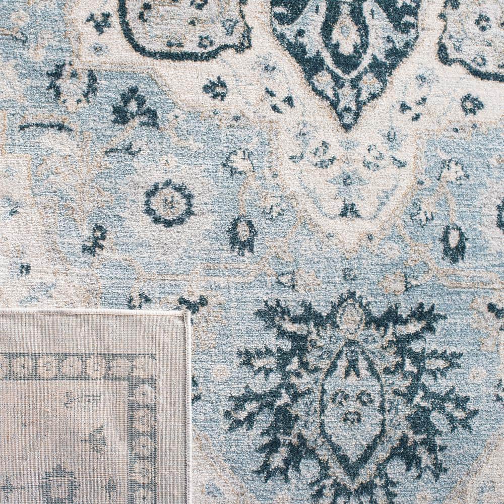 Isabella Light Blue and Cream 8' x 10' Synthetic Area Rug
