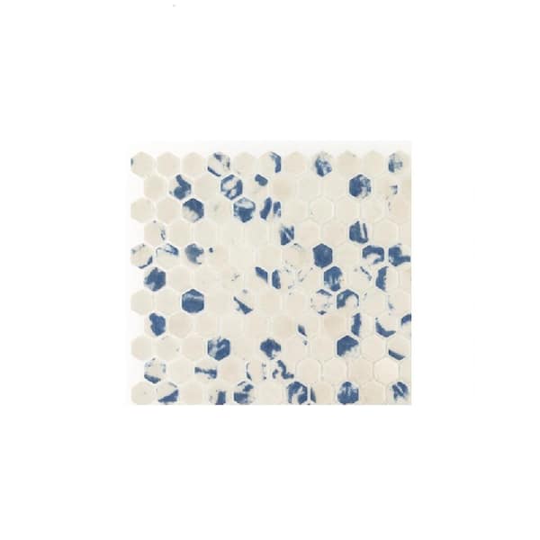 Jeffrey Court Take Home Tile Sample - 5/8" Muze Hexagon Macaubas Blue 4 in. x 4 in. Hexagon Matte Glass Mosaic