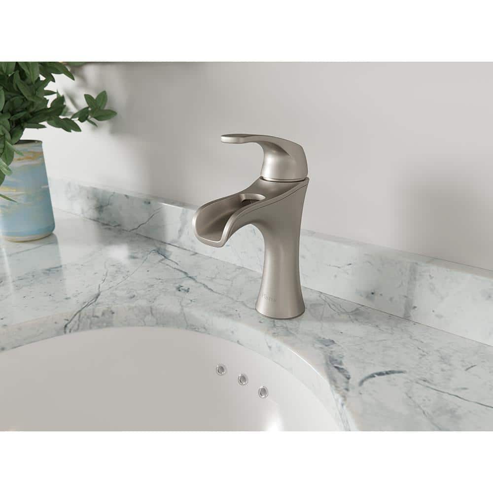 Brushed Nickel Single Handle Mid Arc Bathroom Faucet