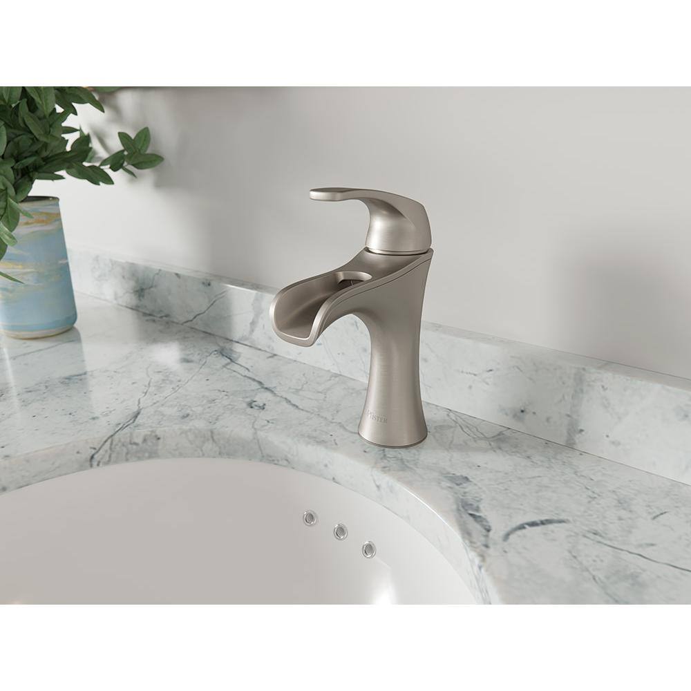 Brushed Nickel Single Handle Mid Arc Bathroom Faucet