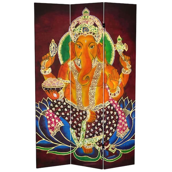 RED LANTERN Printed Canvas 71 in. Ganesh 3-Panel Room Divider