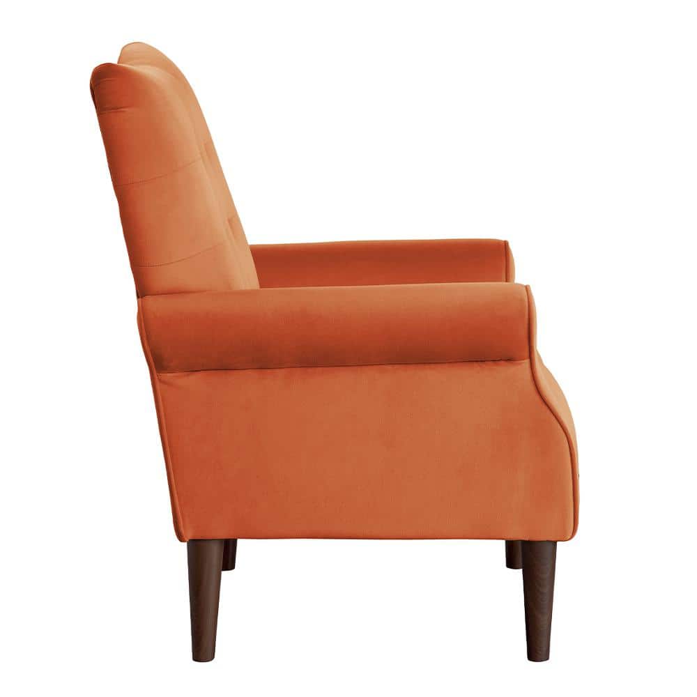 Kyrie Orange Velvet Accent Chair with Manufactured Wood Frame