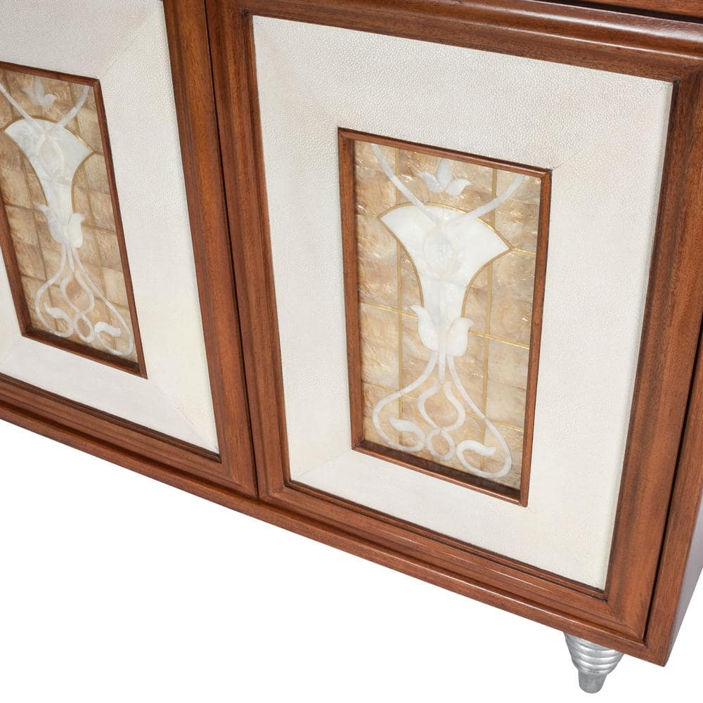 Shelly Capiz Shell & Leather Inlay 180" Sideboard in Brown