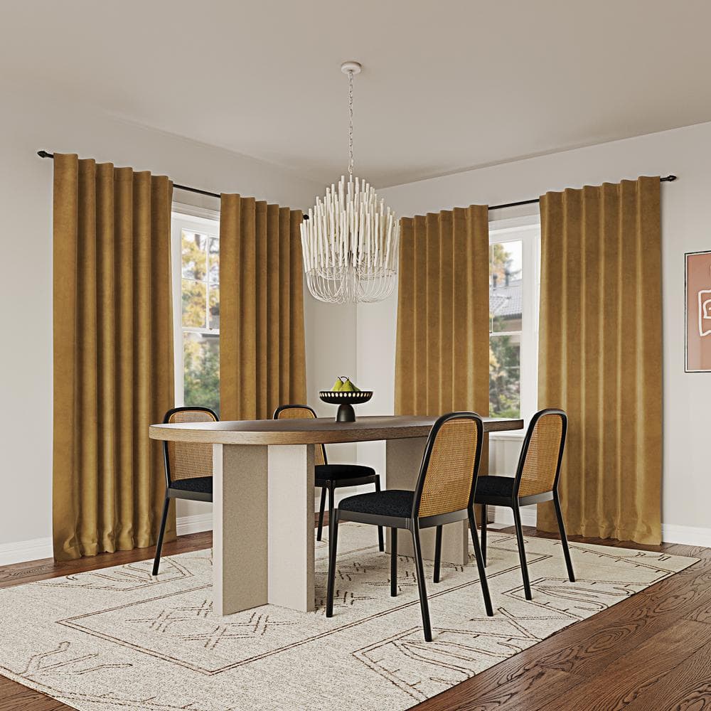 Gold Velvet Thermal Blackout Back Tab Curtain Panel, 50" x 84"