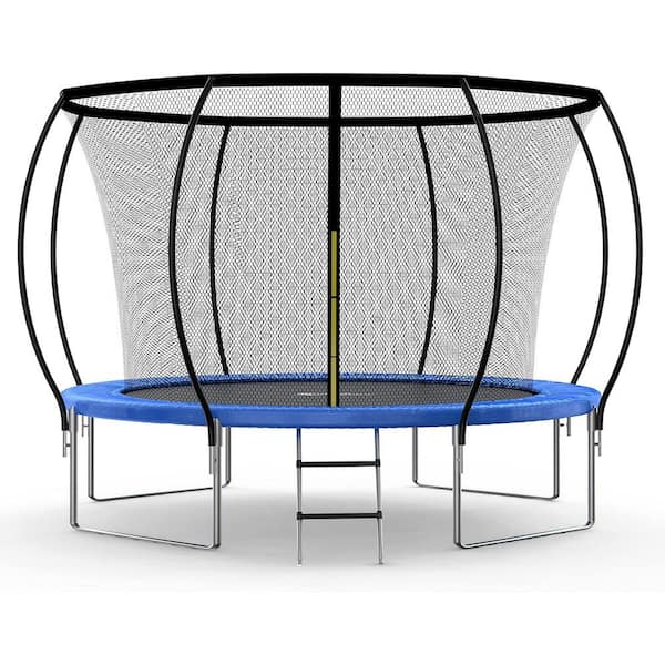 Unbranded 12ft. Outdoor Simple Deluxe Recreational Trampoline with Enclosure Net Ladder for Kids Adults for Garden, Black&Blue