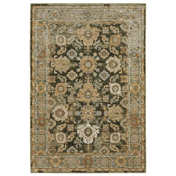7 X 10 Green, Gold Oriental Washable Area Rug Runner Rug