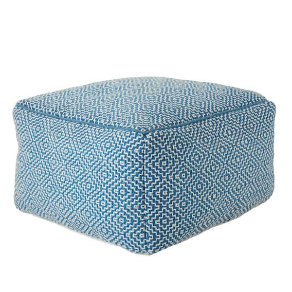 Unbranded Loranca Trellis Blue and White 20 in. x 20 in. x 12 in. Indoor and Outdoor Cuboid Pouf