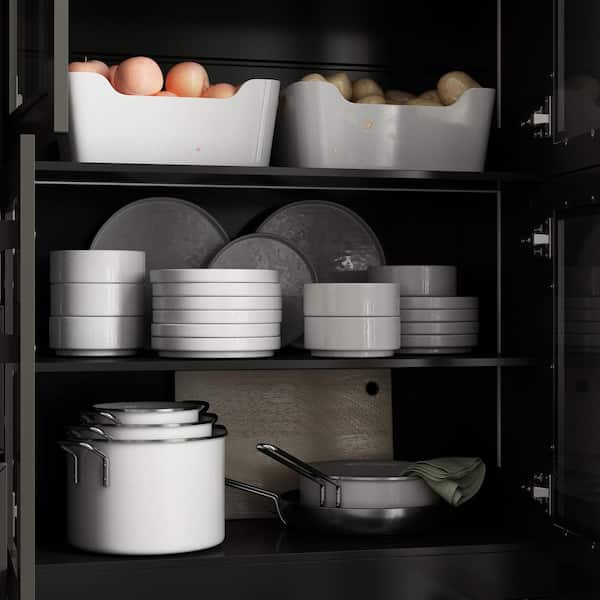 FUFU&GAGA Black 78.7 in. Accent Cabinet Office Storage Cabinet