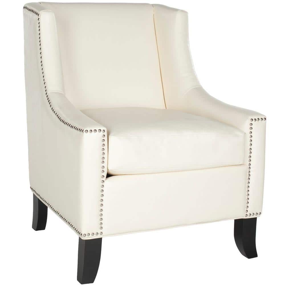 Contemporary White Faux Leather Arm Chair with Silver Nailhead Trim