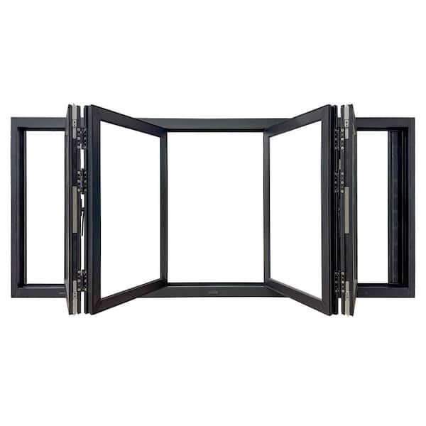 Teza Bi-Fold Bi-Fold 96 in. W x 42 in. H Universal Hand Outswing Matte Black Aluminum Tempered Window with Screen