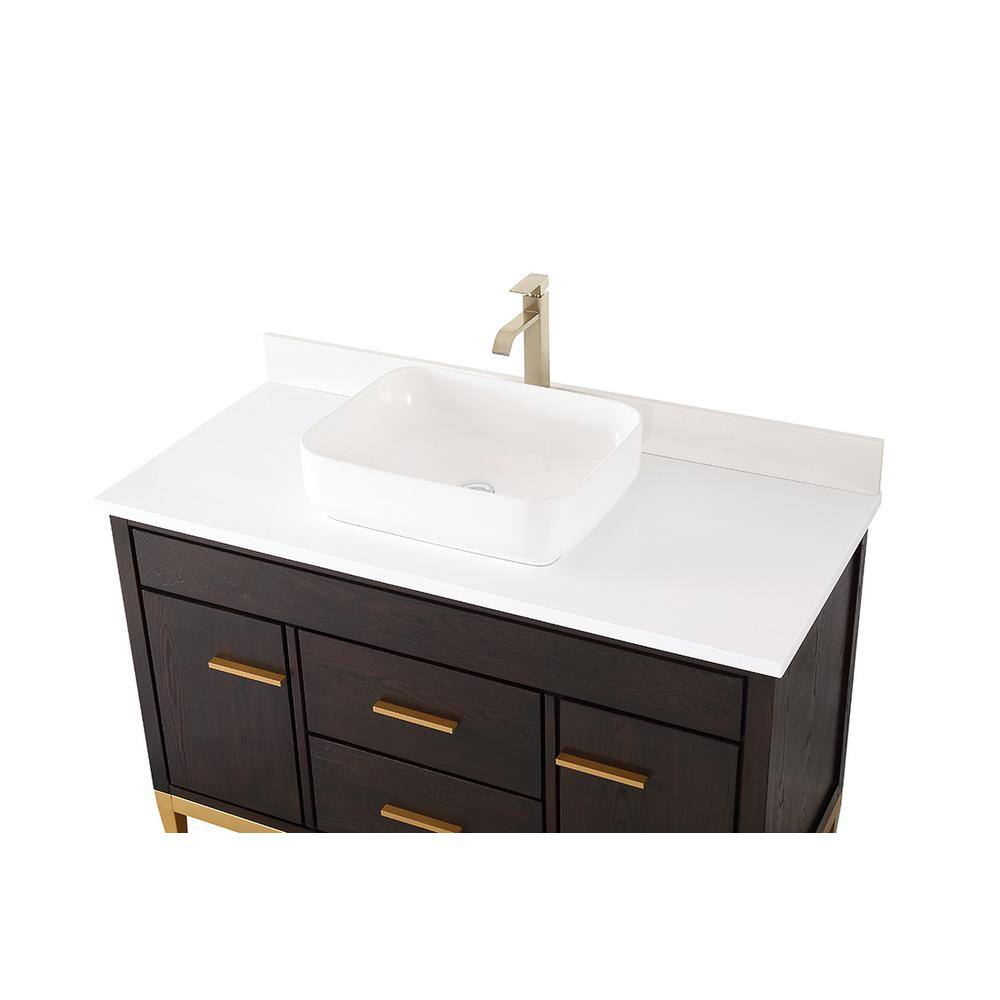 48" Espresso Wood Vanity with White Quartz Top and Gold Accents