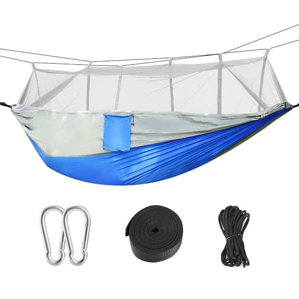 Unbranded 8.5 ft. Portable Outdoor Camping Hammock with Mosquito Net and 2-Straps in Blue