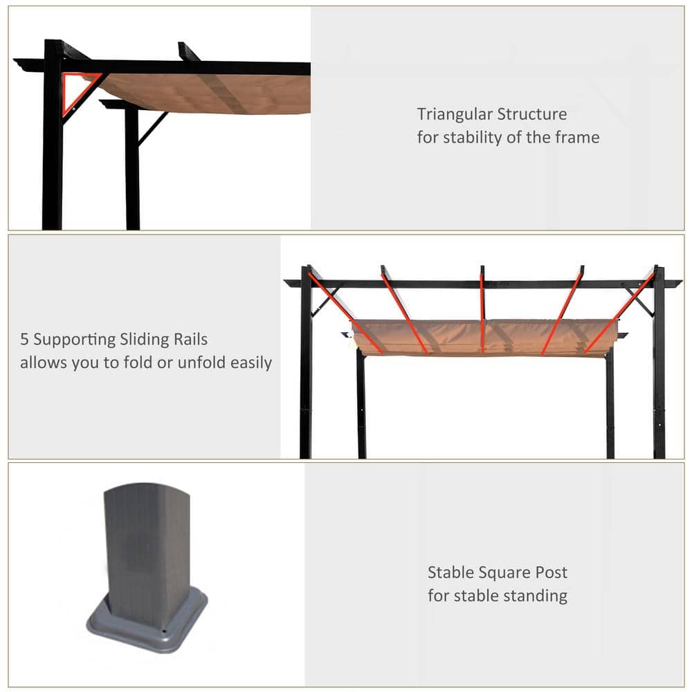 Charcoal Grey Aluminum Pergola with Retractable Canopy