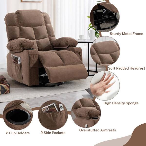 YOFE Large 22.83 in. Wide Seat Brown Fabric Manual 360° Swivel