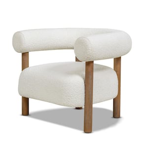 Fuji Scandinavian 37 in. White Boucle Mid Century Modern Barrel Living Room Accent Arm Chair