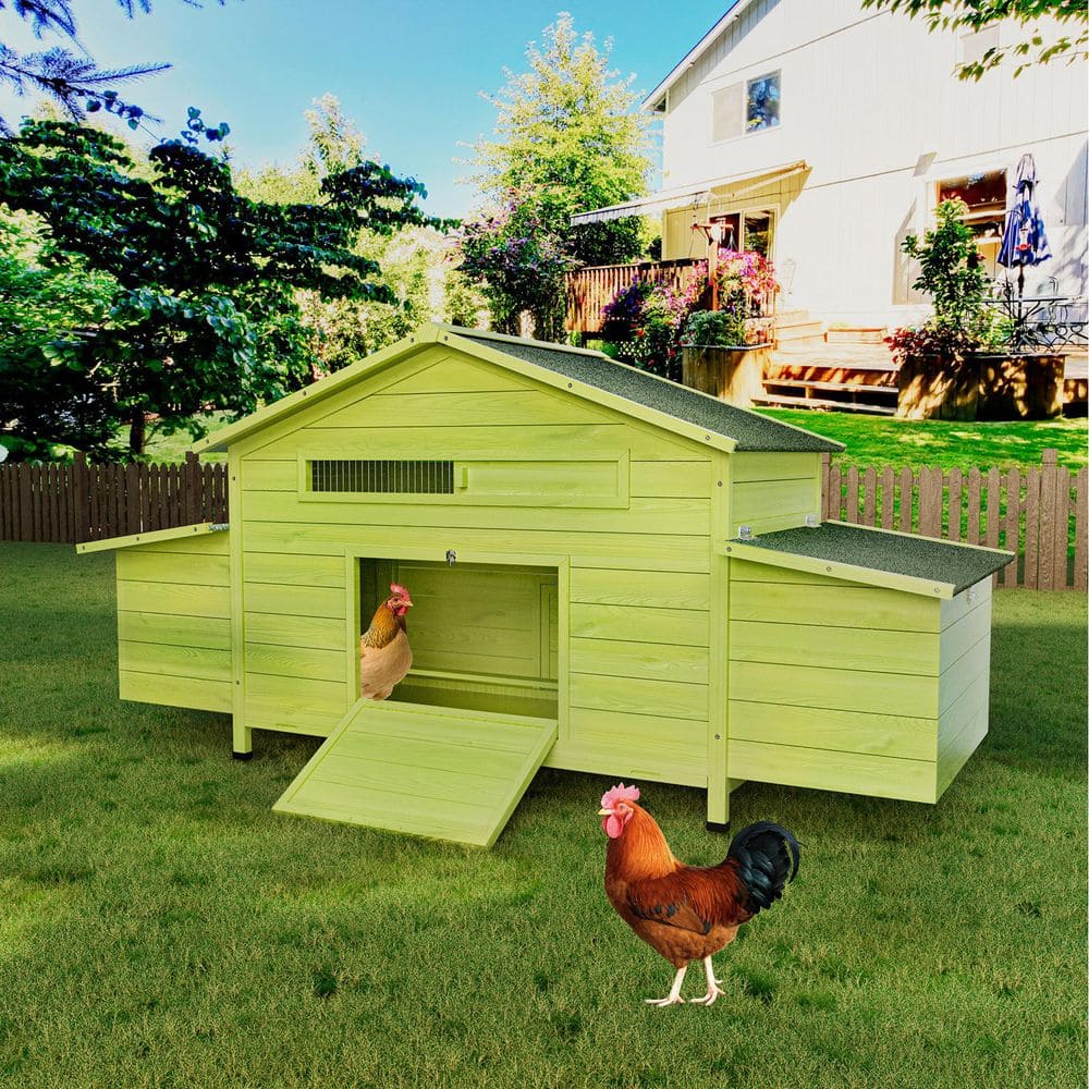 GOGEXX 70 in. W x 28 in. L x 32 in. L Green Large Wooden Chicken